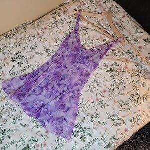 Vintage Purple Rose Print Slip Dress